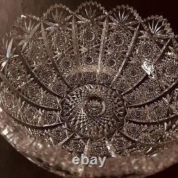 Hand Cut Glass Lead Crystal Bowl Queens Lace 9in VTG Czech Bohemian