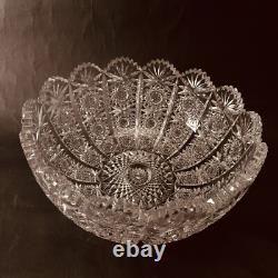 Hand Cut Glass Lead Crystal Bowl Queens Lace 9in VTG Czech Bohemian