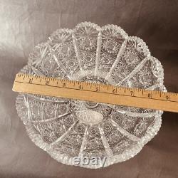 Hand Cut Glass Lead Crystal Bowl Queens Lace 9in VTG Czech Bohemian