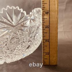 Hand Cut Glass Lead Crystal Bowl Queens Lace 9in VTG Czech Bohemian