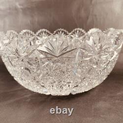 Hand Cut Glass Lead Crystal Bowl Queens Lace 9in VTG Czech Bohemian