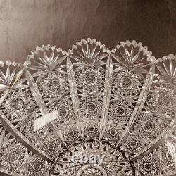 Hand Cut Glass Lead Crystal Bowl Queens Lace 9in VTG Czech Bohemian