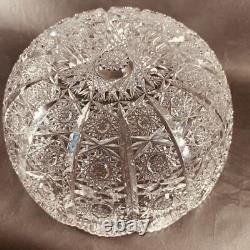 Hand Cut Glass Lead Crystal Bowl Queens Lace 9in VTG Czech Bohemian