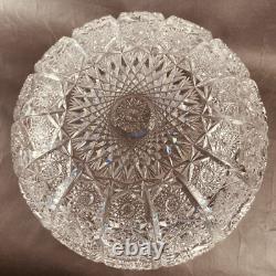 Hand Cut Glass Lead Crystal Bowl Queens Lace 9in VTG Czech Bohemian