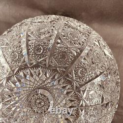 Hand Cut Glass Lead Crystal Bowl Queens Lace 9in VTG Czech Bohemian