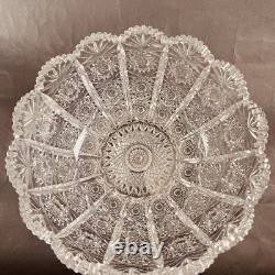 Hand Cut Glass Lead Crystal Bowl Queens Lace 9in VTG Czech Bohemian