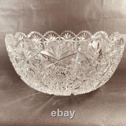 Hand Cut Glass Lead Crystal Bowl Queens Lace 9in VTG Czech Bohemian