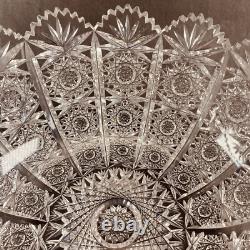 Hand Cut Glass Lead Crystal Bowl Queens Lace 9in VTG Czech Bohemian