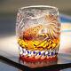 Hand Cut Gold Fish Pattern Rock Tumbler Whiskey Crystal Glass Tumbler Red Blue