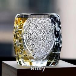 Hand Cut Whiskey Glasses Kiriko Crystal Double Colors Glass Tumbler Black Gold