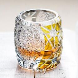 Hand Cut Whiskey Glasses Kiriko Crystal Double Colors Glass Tumbler Black Gold