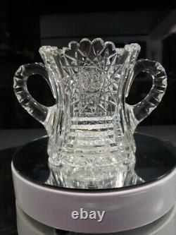 Handled Spooner cup Antique American Brilliant Period Cut Glass Crystal Hobstar