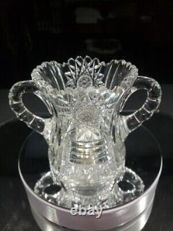 Handled Spooner cup Antique American Brilliant Period Cut Glass Crystal Hobstar