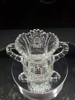 Handled Spooner cup Antique American Brilliant Period Cut Glass Crystal Hobstar