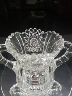 Handled Spooner cup Antique American Brilliant Period Cut Glass Crystal Hobstar