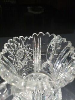 Handled Spooner cup Antique American Brilliant Period Cut Glass Crystal Hobstar