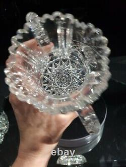 Handled Spooner cup Antique American Brilliant Period Cut Glass Crystal Hobstar