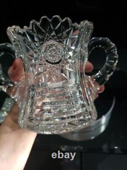 Handled Spooner cup Antique American Brilliant Period Cut Glass Crystal Hobstar