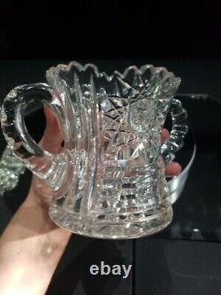 Handled Spooner cup Antique American Brilliant Period Cut Glass Crystal Hobstar