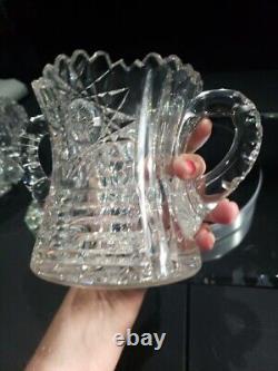 Handled Spooner cup Antique American Brilliant Period Cut Glass Crystal Hobstar