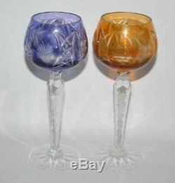Harlequin Set of 6 x Bohemian Cut To Clear Crystal 7 3/4 Hock Wine Glasses -vgc