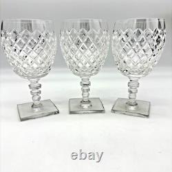 Hawkes Cut Crystal Goblets Set/3 Diamond Cut Stemware Square Base Signed Style