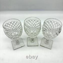 Hawkes Cut Crystal Goblets Set/3 Diamond Cut Stemware Square Base Signed Style