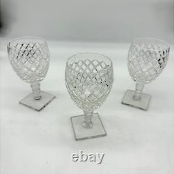 Hawkes Cut Crystal Goblets Set/3 Diamond Cut Stemware Square Base Signed Style