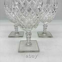 Hawkes Cut Crystal Goblets Set/3 Diamond Cut Stemware Square Base Signed Style