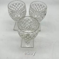 Hawkes Cut Crystal Goblets Set/3 Diamond Cut Stemware Square Base Signed Style