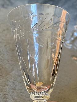 Hawkes Floral Engraved Antique Crystal Wine Goblets Glasses- 6