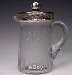 Hawkes or Sinclaire Glass Silver Overlay Cut Crystal Pitcher Flowers Basket