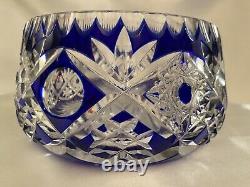 Heavy Cobalt Blue Cut To Clear Lead Crystal Bowl Made in France