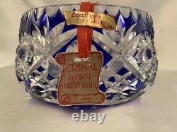 Heavy Cobalt Blue Cut To Clear Lead Crystal Bowl Made in France