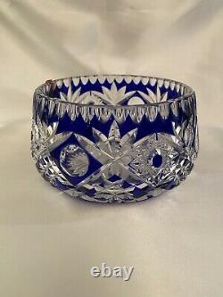 Heavy Cobalt Blue Cut To Clear Lead Crystal Bowl Made in France