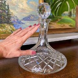 Heavy Crystal Cut Glass Clear Ship Captain's Liquor Decanter 10 Vtg Barware