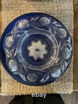 Heavy Victorian Crystal Glass cut Console Bowl, Floral Vintage 1800s, Handmade
