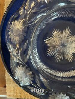 Heavy Victorian Crystal Glass cut Console Bowl, Floral Vintage 1800s, Handmade