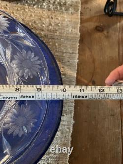 Heavy Victorian Crystal Glass cut Console Bowl, Floral Vintage 1800s, Handmade