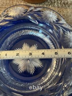 Heavy Victorian Crystal Glass cut Console Bowl, Floral Vintage 1800s, Handmade