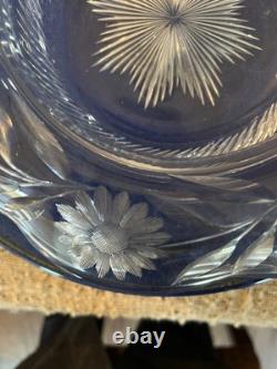 Heavy Victorian Crystal Glass cut Console Bowl, Floral Vintage 1800s, Handmade