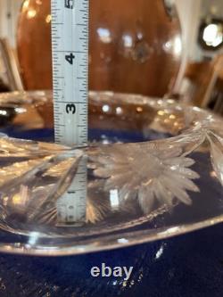 Heavy Victorian Crystal Glass cut Console Bowl, Floral Vintage 1800s, Handmade
