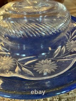 Heavy Victorian Crystal Glass cut Console Bowl, Floral Vintage 1800s, Handmade