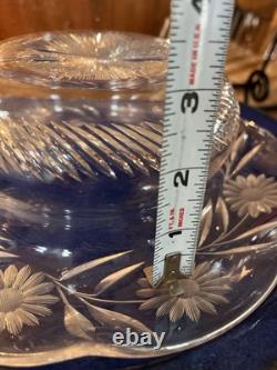 Heavy Victorian Crystal Glass cut Console Bowl, Floral Vintage 1800s, Handmade