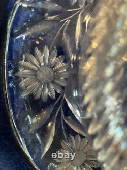 Heavy Victorian Crystal Glass cut Console Bowl, Floral Vintage 1800s, Handmade