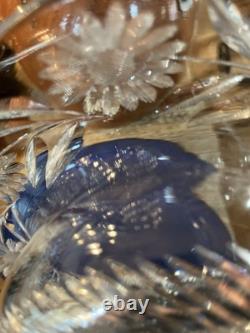 Heavy Victorian Crystal Glass cut Console Bowl, Floral Vintage 1800s, Handmade