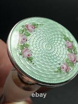 Heisey Glass Pale Green Guilloche Enamel Cut Crystal Perfume Bottle Pink Roses