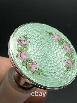 Heisey Glass Pale Green Guilloche Enamel Cut Crystal Perfume Bottle Pink Roses