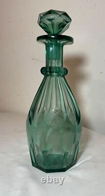 High quality Antique green cut crystal Moser Czech Bohemian glass decanter