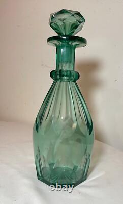 High quality Antique green cut crystal Moser Czech Bohemian glass decanter